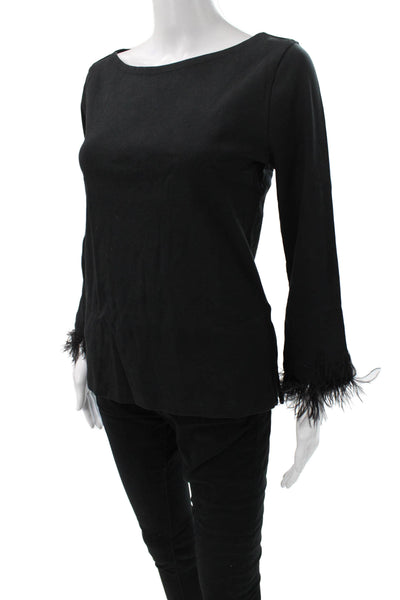 J Crew Women Black Cotton Long Sleeve Boat Neck Basic Blouse Size S