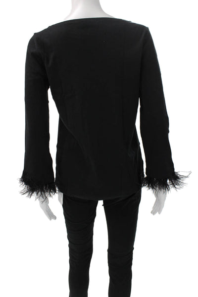 J Crew Women Black Cotton Long Sleeve Boat Neck Basic Blouse Size S