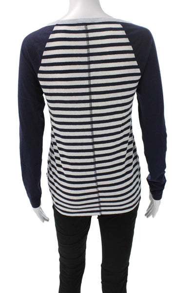 J Crew Women Blue Striped Cotton Boat Neck Basic T-Shirt Long Sleeve Size XS
