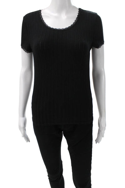J Crew Women Basic T-Shirt Black Cotton Scoop Neck Short Sleeve Size S