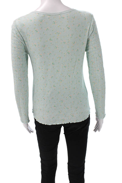 Love Shack Fancy Womens Green Floral Cotton Long Sleeve T-Shirt Size S