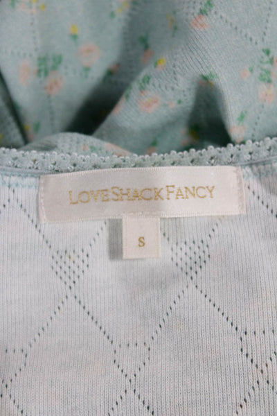 Love Shack Fancy Womens Green Floral Cotton Long Sleeve T-Shirt Size S