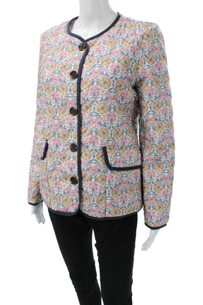 J Crew Womens Quilted Floral Polyamide Jacket Button Closure Size 2