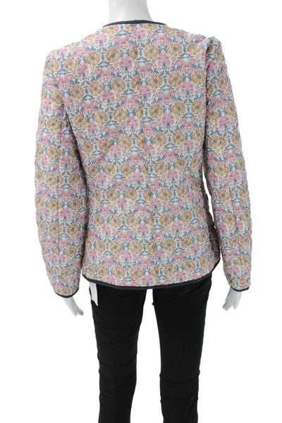 J Crew Womens Quilted Floral Polyamide Jacket Button Closure Size 2