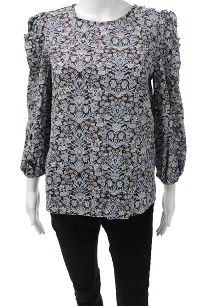 J Crew Women Basic Blouse Floral Long Sleeve Round Neck Cotton Size XS