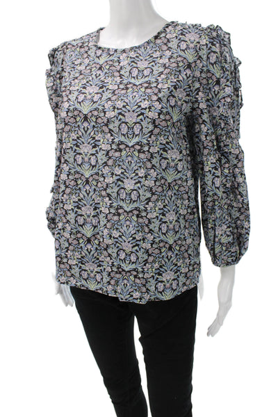 J Crew Women Basic Blouse Floral Long Sleeve Round Neck Cotton Size XS