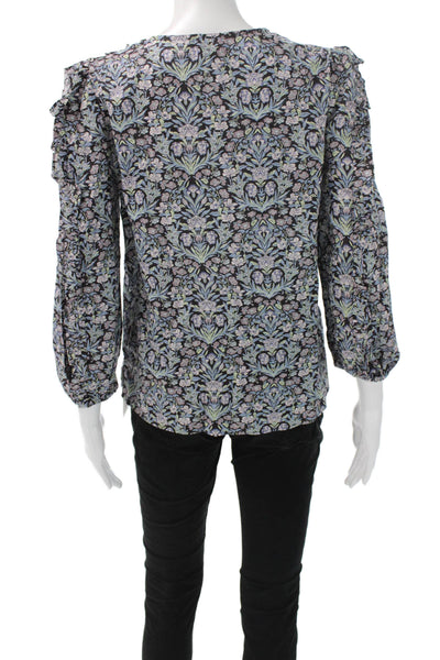 J Crew Women Basic Blouse Floral Long Sleeve Round Neck Cotton Size XS