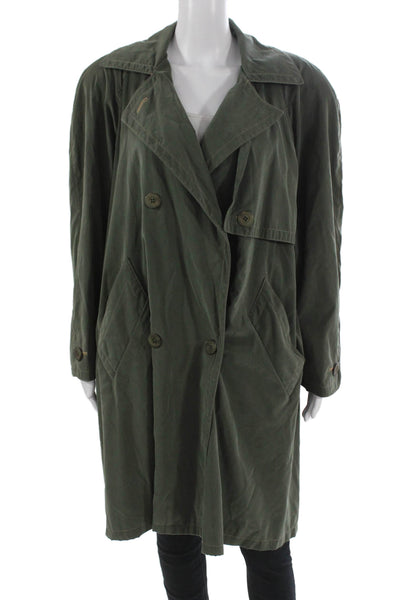 Searle Womens Trench Coat Green Cotton Blend Button Long Sleeve Size 6