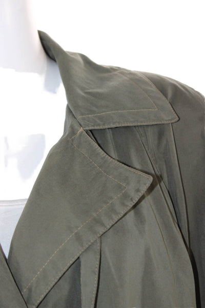 Searle Womens Trench Coat Green Cotton Blend Button Long Sleeve Size 6