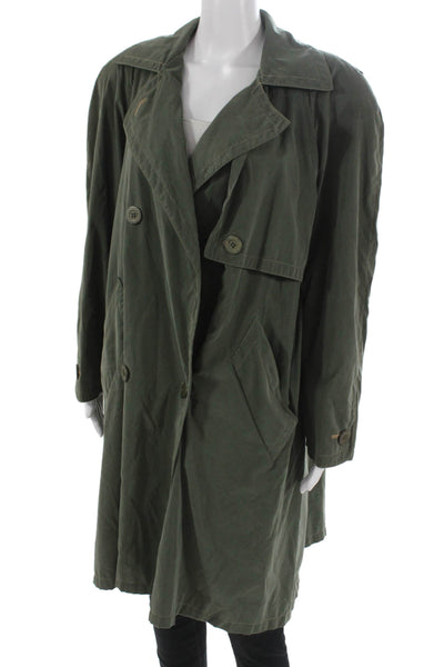 Searle Womens Trench Coat Green Cotton Blend Button Long Sleeve Size 6