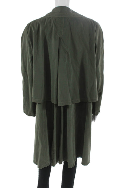 Searle Womens Trench Coat Green Cotton Blend Button Long Sleeve Size 6