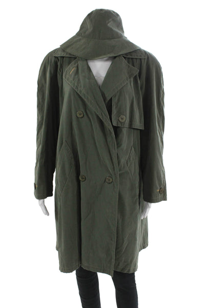 Searle Womens Trench Coat Green Cotton Blend Button Long Sleeve Size 6