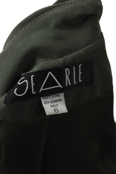 Searle Womens Trench Coat Green Cotton Blend Button Long Sleeve Size 6