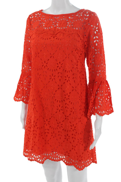 J Crew Women Shift Dress Orange 3/4 Sleeve Boat Neck Floral Size 4P