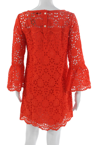 J Crew Women Shift Dress Orange 3/4 Sleeve Boat Neck Floral Size 4P