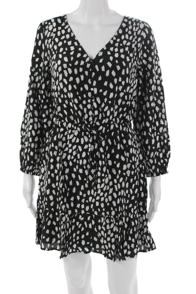 Vineyard Vines Women Black Animal Print Wrap Dress V-Neck Longsleeve Size XS