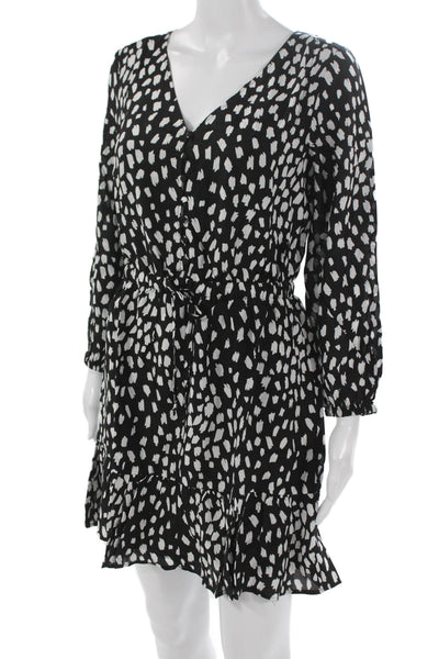 Vineyard Vines Women Black Animal Print Wrap Dress V-Neck Longsleeve Size XS