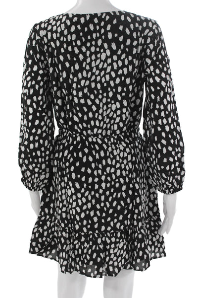 Vineyard Vines Women Black Animal Print Wrap Dress V-Neck Longsleeve Size XS