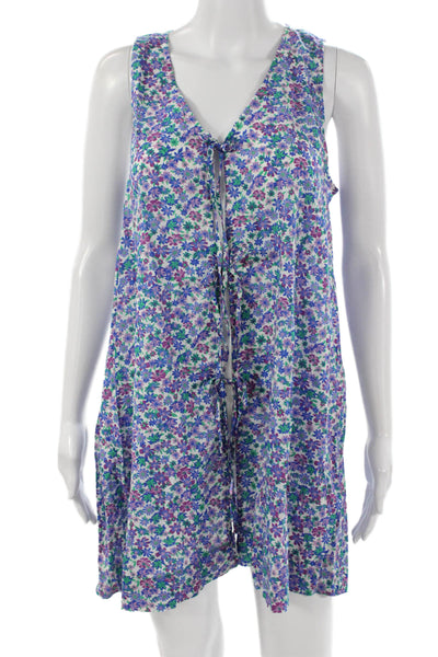 J Crew Womens Multicolor Floral V-Neck Tank Dress Short Cotton Tie Size S