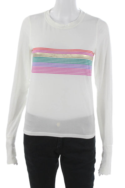 Spiritual Gangster Womens White Striped Basic T Shirt Long Sleeve Size S