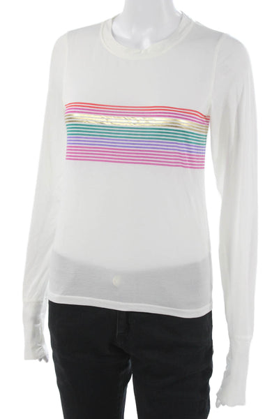 Spiritual Gangster Womens White Striped Basic T Shirt Long Sleeve Size S
