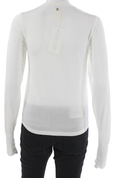 Spiritual Gangster Womens White Striped Basic T Shirt Long Sleeve Size S