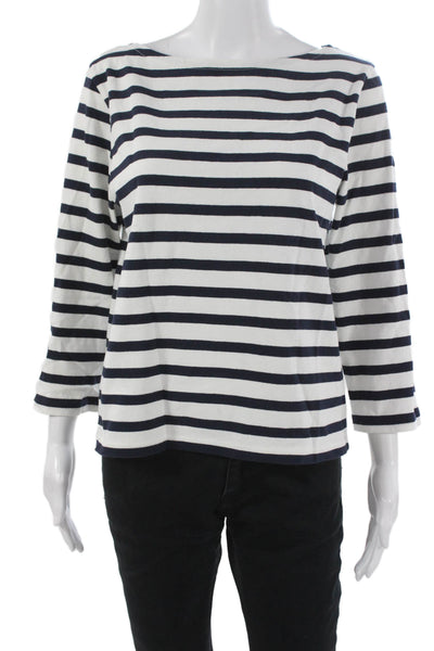 J Crew Women Basic Striped Boat Neck Cotton 3/4 Sleeve T-Shirt White Size S