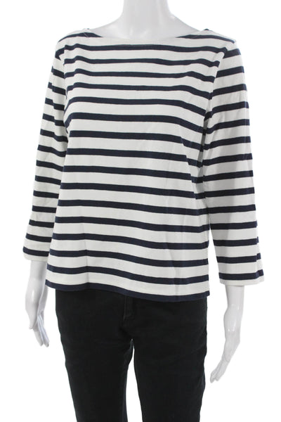 J Crew Women Basic Striped Boat Neck Cotton 3/4 Sleeve T-Shirt White Size S