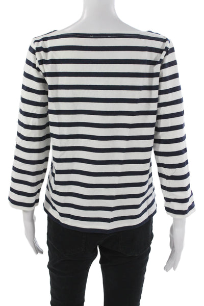 J Crew Women Basic Striped Boat Neck Cotton 3/4 Sleeve T-Shirt White Size S