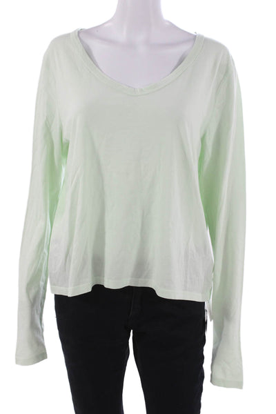 Revel New York Womens Green Cotton V-Neck Long Sleeve Basic T-Shirt Size L