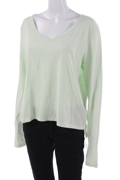 Revel New York Womens Green Cotton V-Neck Long Sleeve Basic T-Shirt Size L