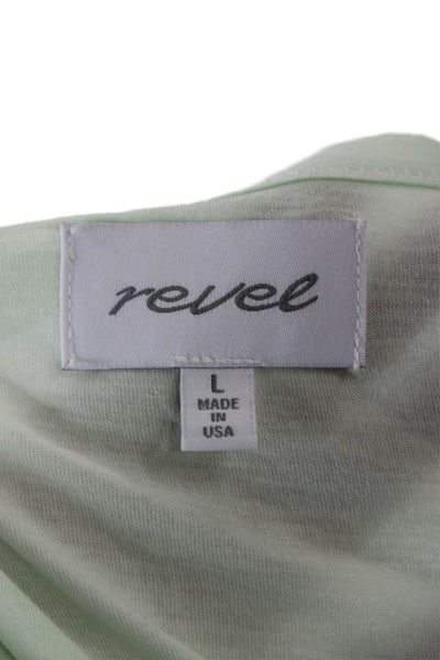 Revel New York Womens Green Cotton V-Neck Long Sleeve Basic T-Shirt Size L