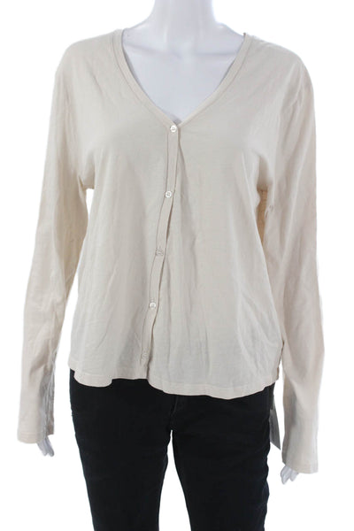 Revel New York Women Cardigan Beige Cotton V Neck Long Sleeve Size M