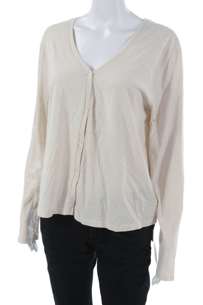 Revel New York Women Cardigan Beige Cotton V Neck Long Sleeve Size M