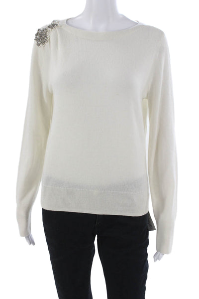 Minnie Rose Womens Cashmere Boat Neck Pullover Sweater White Long Sleeve Size M