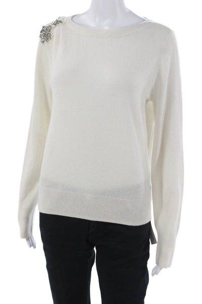 Minnie Rose Womens Cashmere Boat Neck Pullover Sweater White Long Sleeve Size M