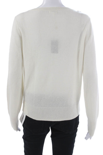 Minnie Rose Womens Cashmere Boat Neck Pullover Sweater White Long Sleeve Size M