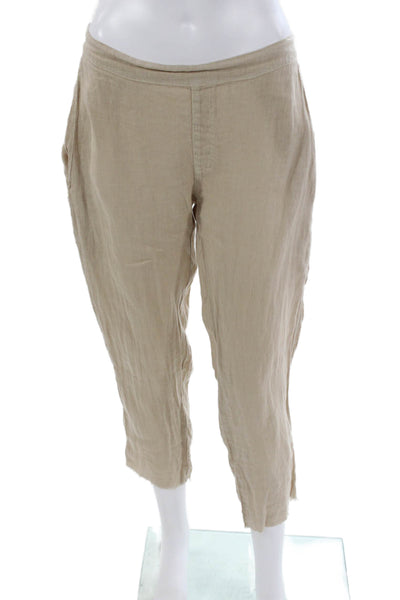 Jaga Women Cropped Linen Pants Beige Pull On Size 1
