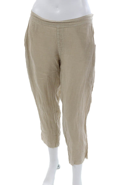 Jaga Women Cropped Linen Pants Beige Pull On Size 1