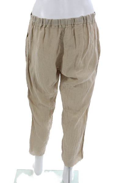 Jaga Women Cropped Linen Pants Beige Pull On Size 1