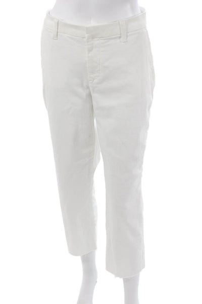 Frank & Eileen Women Cropped White 92% Cotton Pants Zip Inseam 25 Size 12