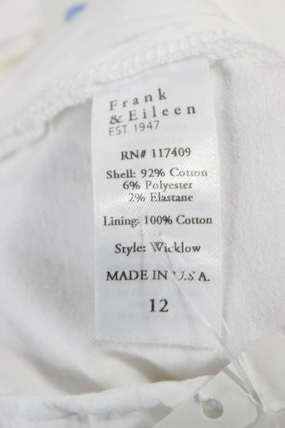 Frank & Eileen Women Cropped White 92% Cotton Pants Zip Inseam 25 Size 12