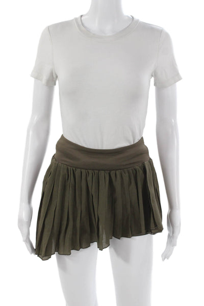 WISKII Women Pleated Skirt Green Short Polyester Pull On Size S