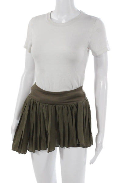 WISKII Women Pleated Skirt Green Short Polyester Pull On Size S