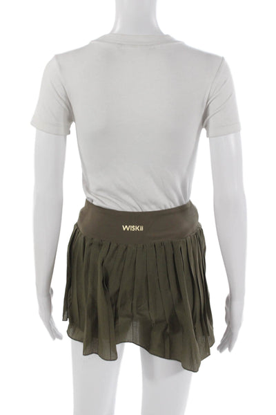 WISKII Women Pleated Skirt Green Short Polyester Pull On Size S