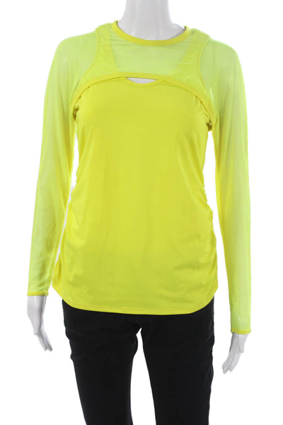 Lucky In Love Womens Basic Long Sleeve Yellow T Shirt Crew Neck Size M