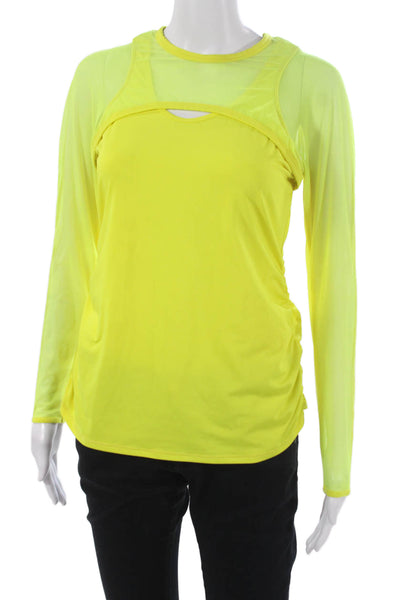 Lucky In Love Womens Basic Long Sleeve Yellow T Shirt Crew Neck Size M