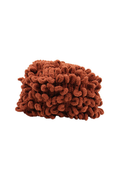 Designer Womens Chunky Crochet Puffy Clutch Handbag Brown