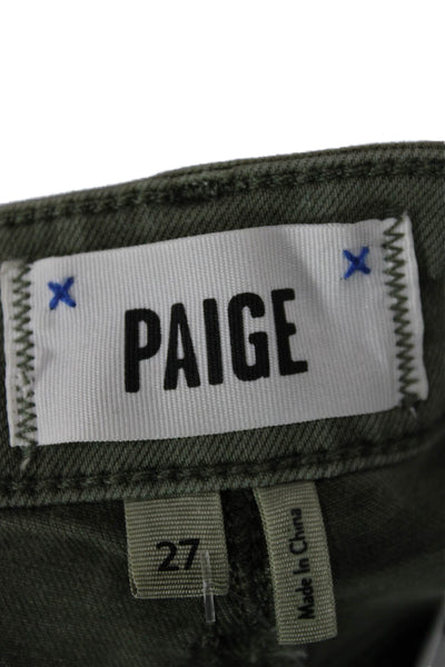 Paige Womens Green Tapered Pants Cotton Blend Mid Rise Zip Inseam 28 Size 27