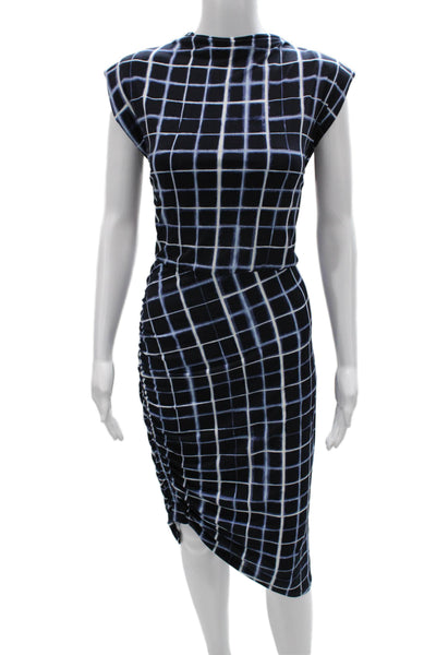 Calvin Klein Women Bodycon Dress Black Mockneck Short Sleeve Check Size M
